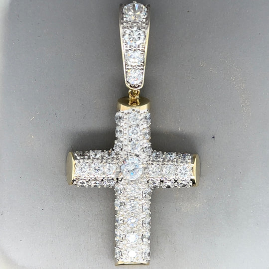 9ct Yellow Gold Chunky Cubic Zirconia Cross Pendant