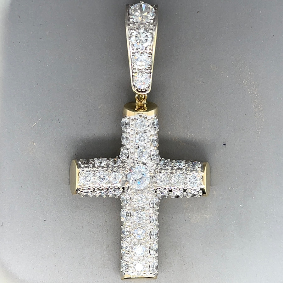 9ct Yellow Gold Chunky Cubic Zirconia Cross Pendant