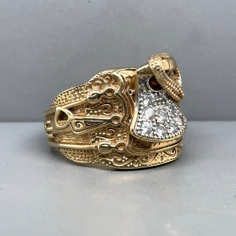 9ct Yellow Gold Cubic Zirconia Saddle Ring - Size W 1/2