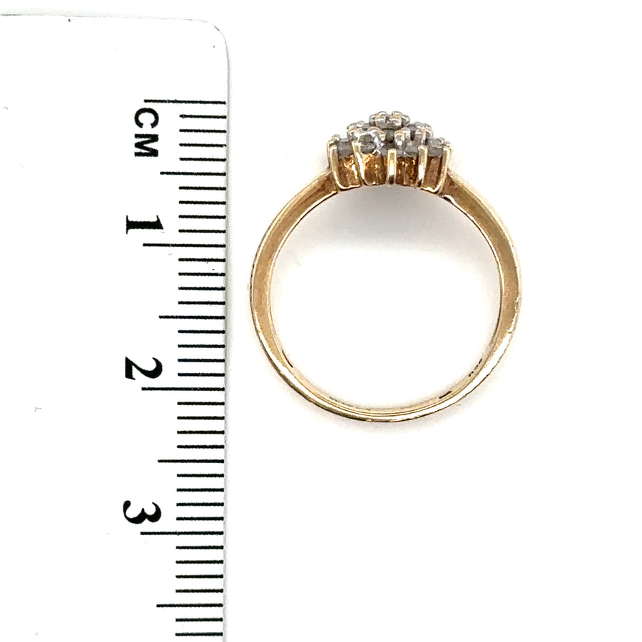 9ct Yellow Gold Diamond Cluster Ring (c. 0.25ct) - Size J 1/2