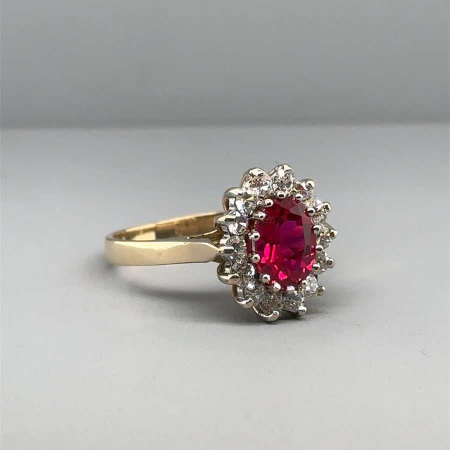 9ct Yellow Gold Pink and White Cubic Zirconia Fancy Ring - Size N 1/2