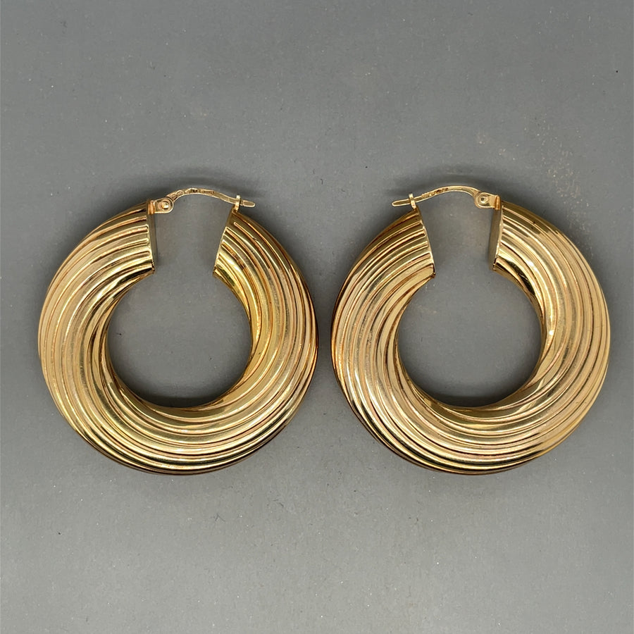 9ct Yellow Gold Textured Hoop Earrings