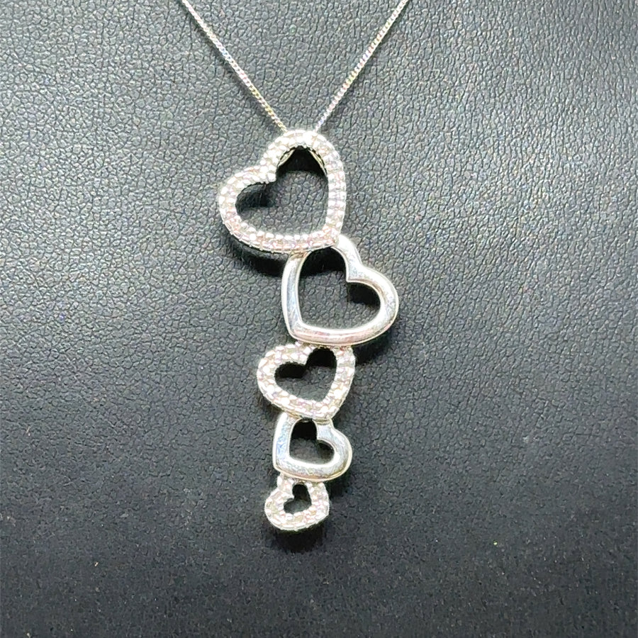 9ct White Gold Diamond Hearts and Chain (c. 0.20ct) (19")