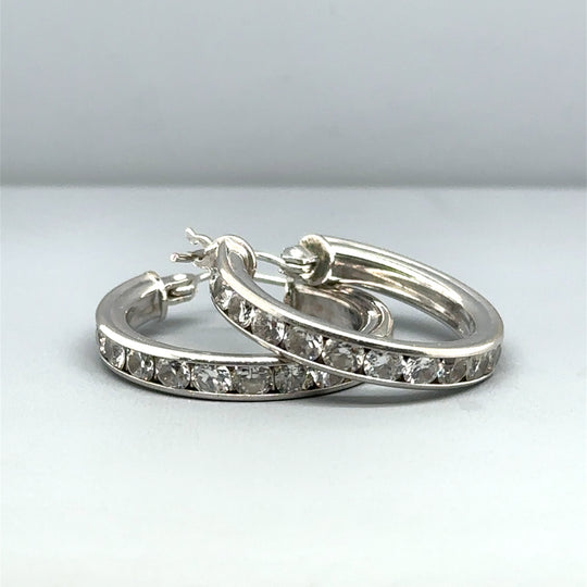 9ct White Gold Cubic Zirconia Hoop Earrings