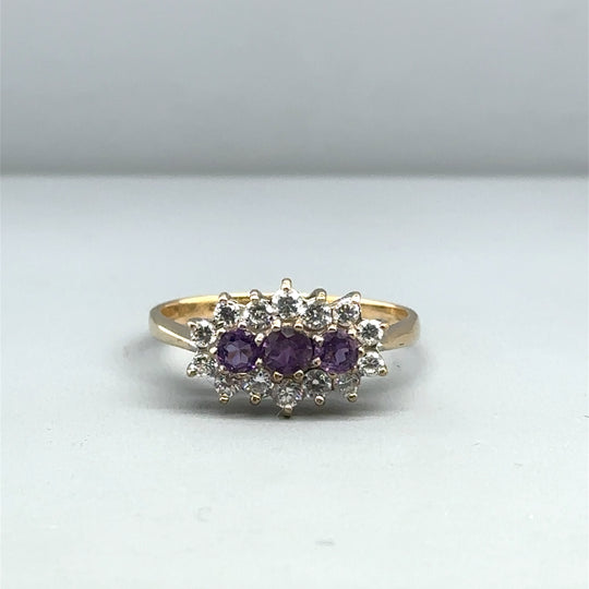 9ct Yellow Gold Purple and White Cubic Zirconia Ring - Size O 1/2