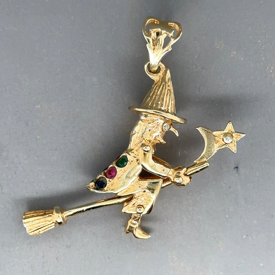 9ct Yellow Gold Cubic Zirconia Witch Pendant
