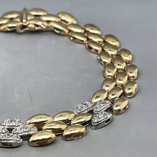 9ct Yellow Gold Cubic Zirconia Brick Link Bracelet
