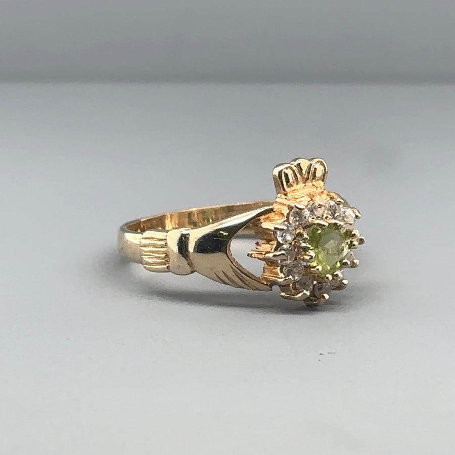 9ct Yellow Gold Cubic Zirconia Claddagh Ring - Size M