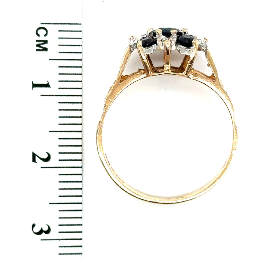 9ct Yellow Gold Sapphire and Diamond Ring - Size O