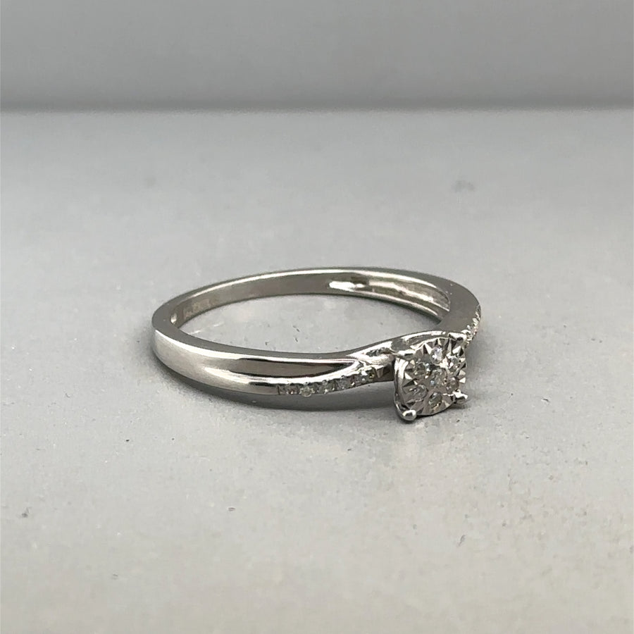 9ct White Gold Diamond Ring (c. 0.10 - 0.15ct) - Size Q