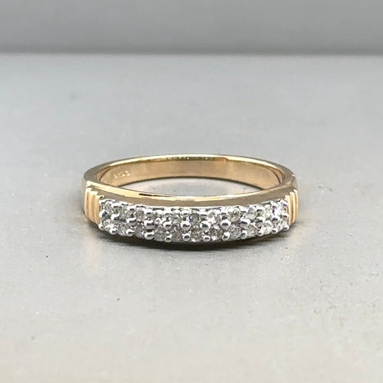 9ct Yellow Gold Two Row Diamond Ring (c. 0.22ct) - Size N