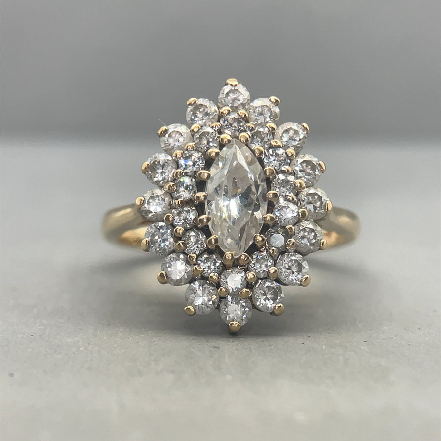 9ct Yellow Gold Cubic Zirconia Cluster Ring - Size M