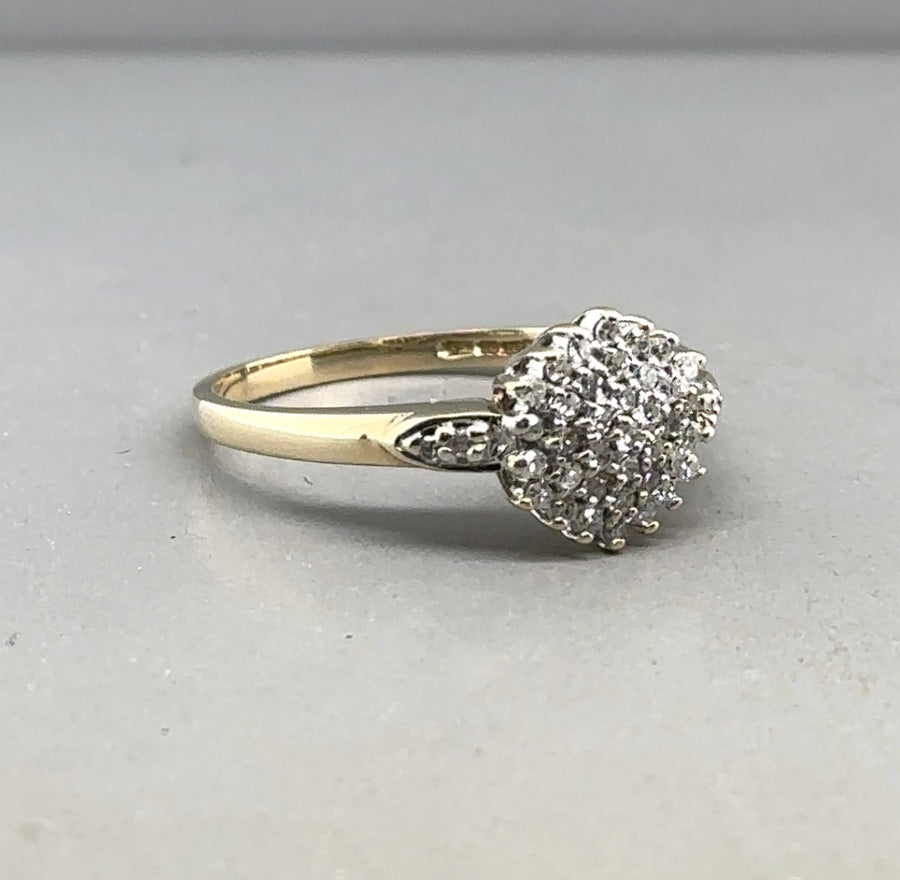 9ct Yellow Gold Diamond Cluster Ring (c. 0.20ct) - Size N