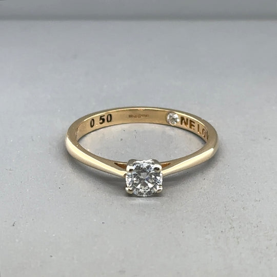 18ct Yellow Gold Single Stone Diamond Ring (c. 0.50ct) - Size T