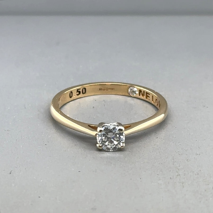 18ct Yellow Gold Single Stone Diamond Ring (c. 0.50ct) - Size T