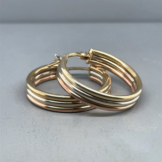 9ct Tri-Colour Gold Hoop Earrings