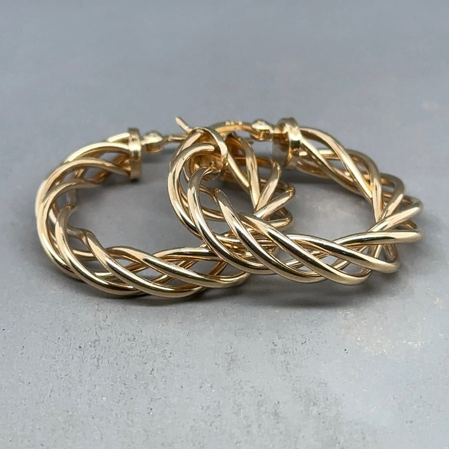 9ct Yellow Gold Fancy Twist Hoop Earrings