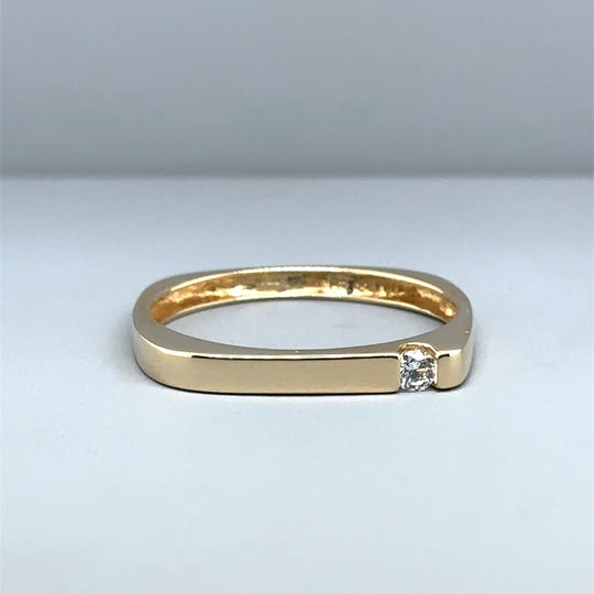14ct Yellow Gold Single Stone Cubic Zirconia Square Ring - Size V