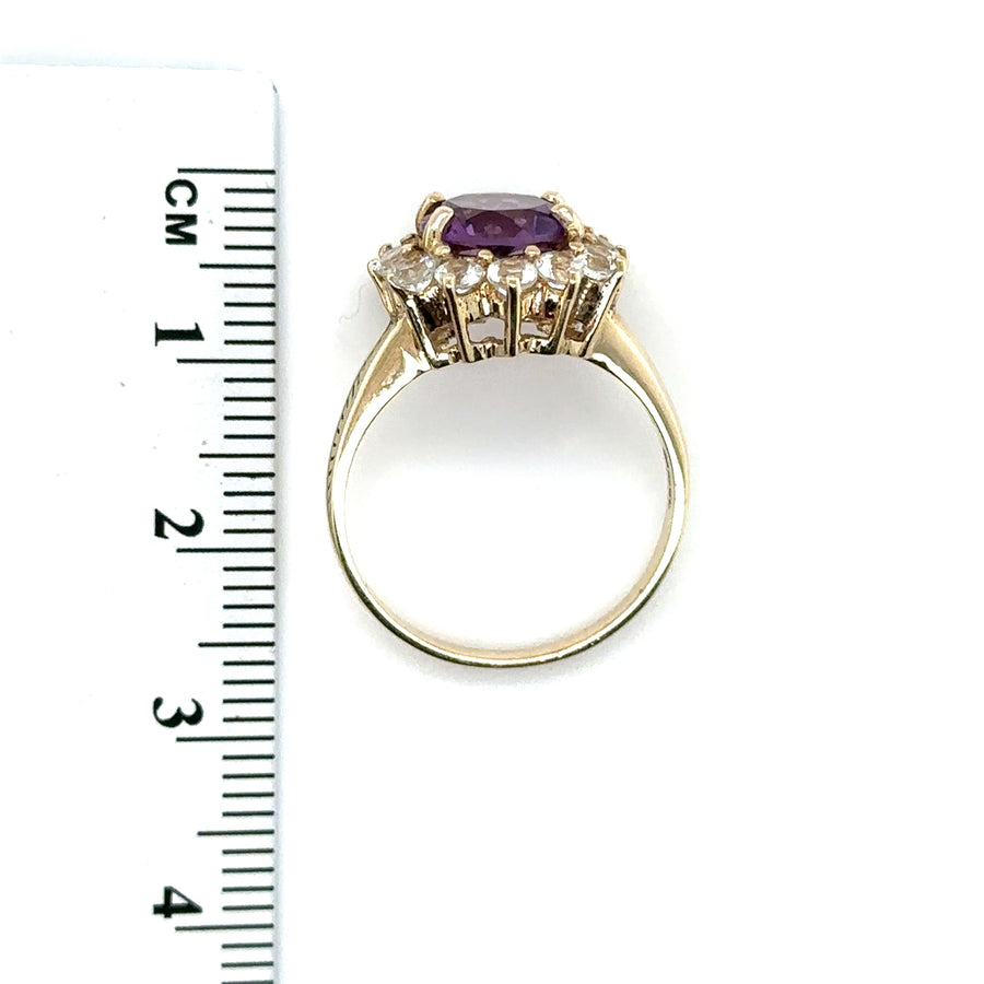 9ct Yellow Gold Amethyst and Spinel Ring - Size N