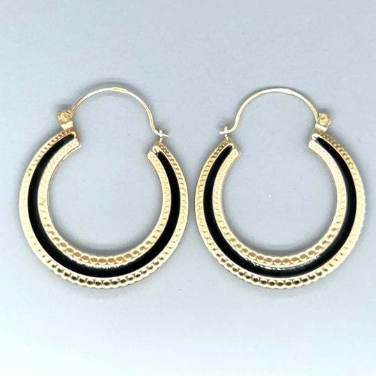 9ct Yellow Gold Black Inlay Hoop Earrings