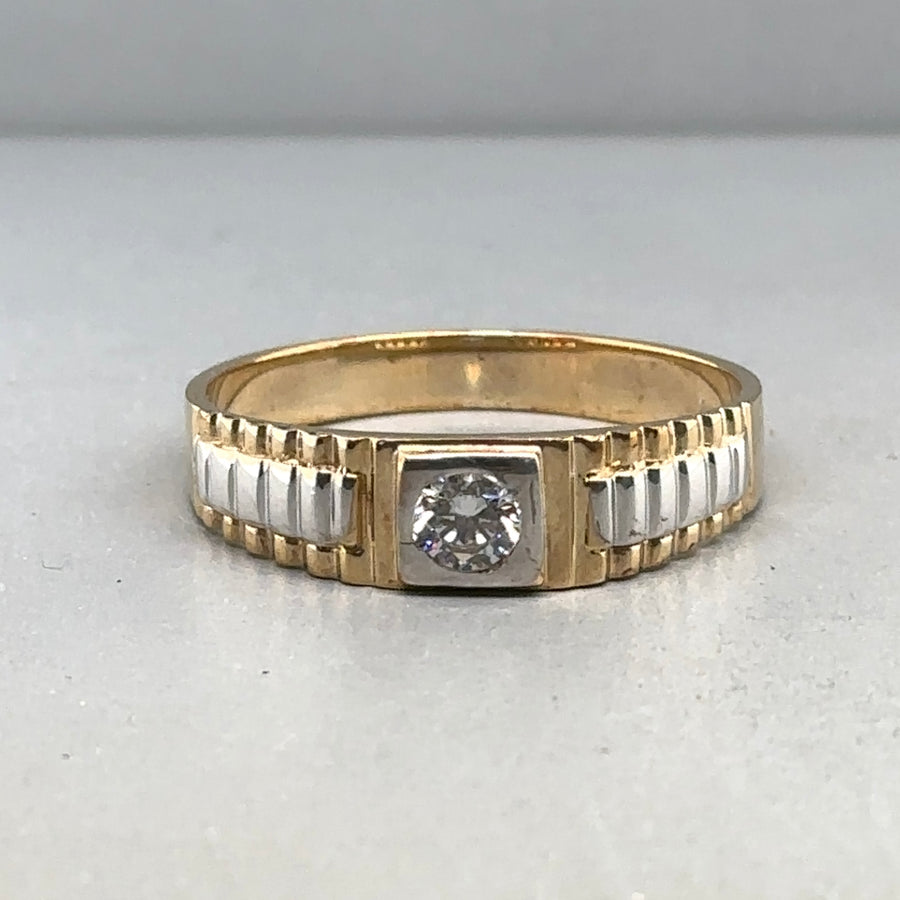 9ct Bi-Colour Single Stone Cubic Zirconia Ring - Size X