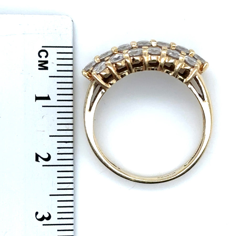 14ct Yellow Gold Three Row Cubic Zirconia Ring - Size P 1/2