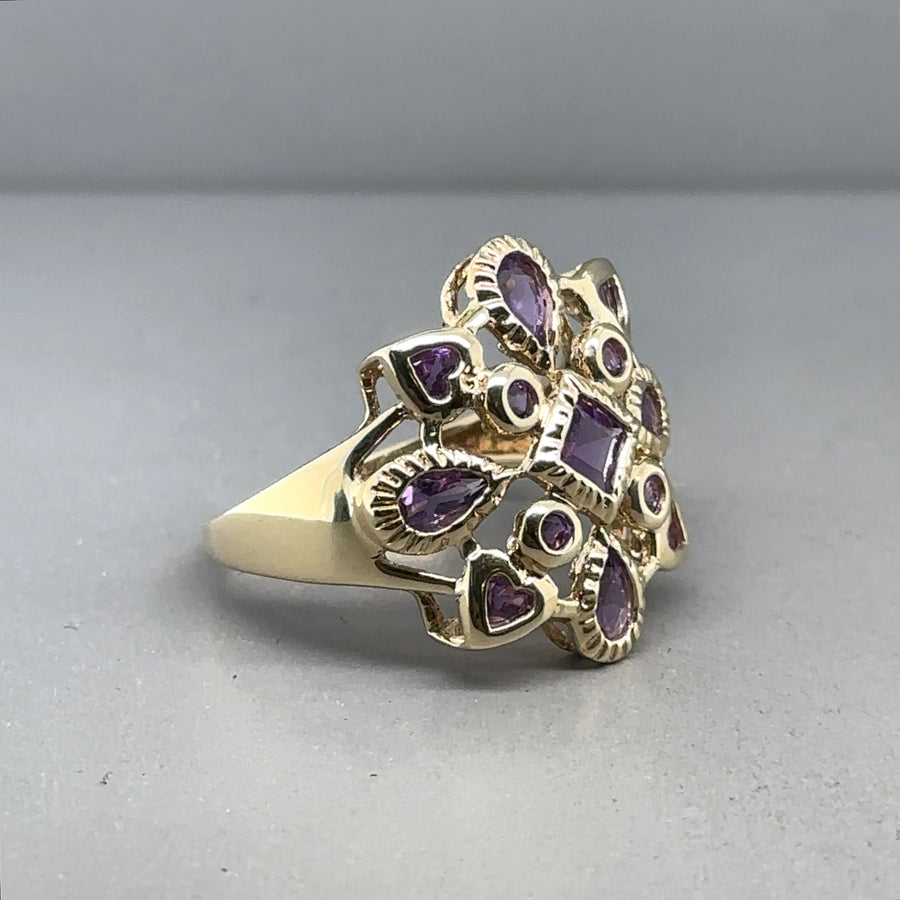 9ct Yellow Gold Fancy Amethyst Ring - Size P
