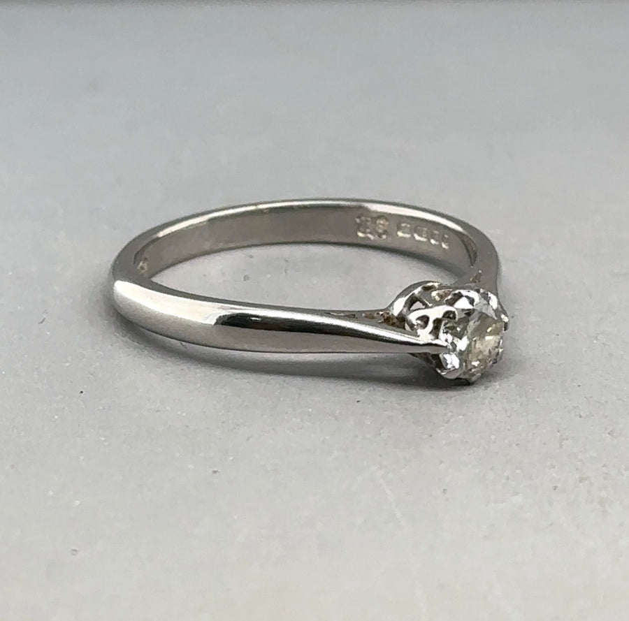 18ct White Gold Single Stone Diamond Ring (c. 0.35 - 0.40ct) - Size O