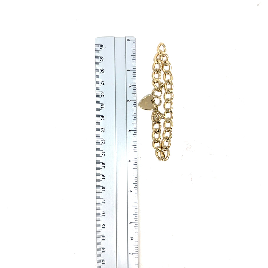 9ct Yellow Gold Curb Bracelet with Padlock and Safety Chain