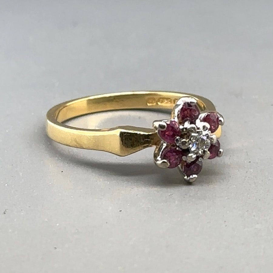 18ct Yellow Gold Ruby and Diamond Ring - Size M 1/2