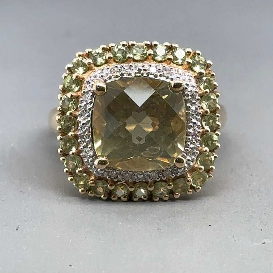 14ct Yellow Gold Green Moissanite Ring - Size N 1/2