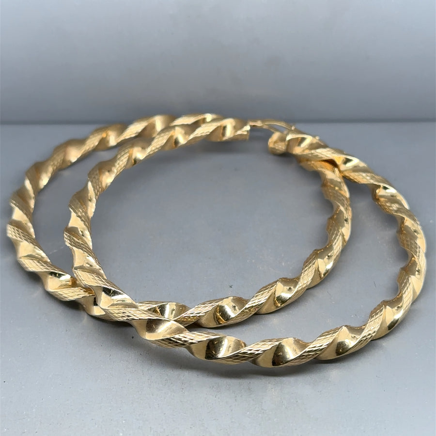 9ct Yellow Gold Large Twist Hoop Earrings