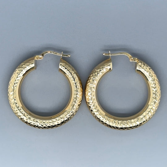 14ct Yellow Gold Patterned Hoop Earrings (NEW!)