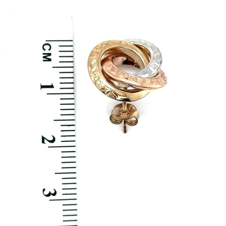 9ct Tri-Colour Knot Style Stud Earrings
