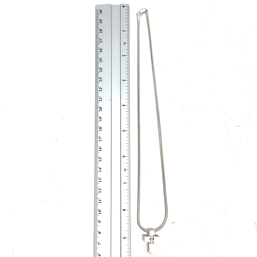 Sterling Silver Synthetic Stone Cross Pendant and Chain (19")