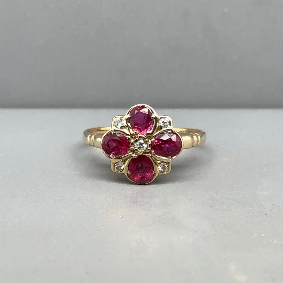 9ct Yellow Gold Ruby and Diamond Ring - Size K
