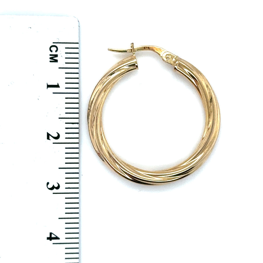 9ct Yellow Gold Twist Hoop Earrings