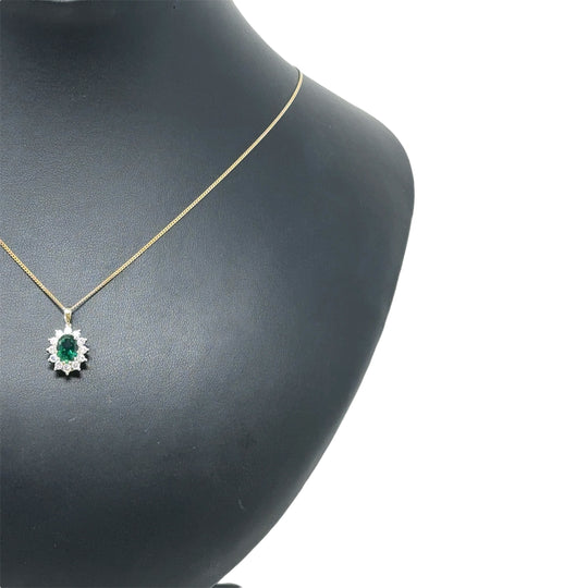 9ct Yellow Gold Lab Grown Diamond and Emerald Cluster Pendant and Fine Chain (c. 0.47ct) (19") NEW!