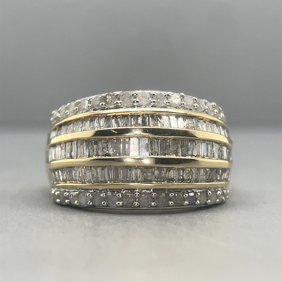 9ct Yellow Gold Five Layer Diamond Band Ring (c. 1.90ct) - Size J