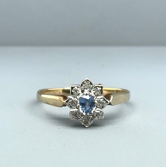 9ct Yellow Gold Topaz and Diamond Ring - Size O 1/2
