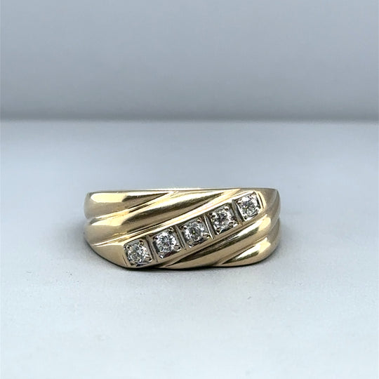 9ct Yellow Gold Diamond Set Bar Signet Ring (c. 0.25ct) - Size Q