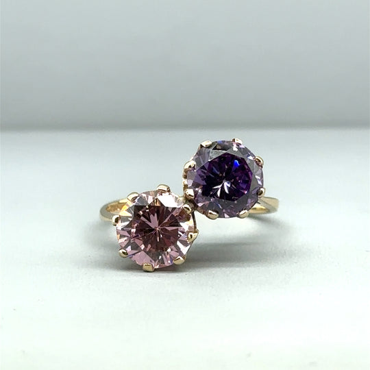 9ct Yellow Gold Pink and Purple Tourmaline Ring - Size P