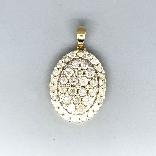 9ct Yellow Gold Diamond Set Oval Pendant (c. 0.90ct)