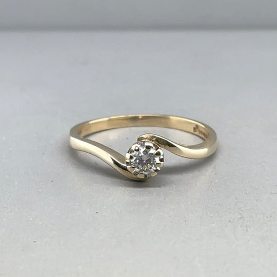 9ct Yellow Gold Single Stone Diamond Ring (c. 0.15ct) - Size N