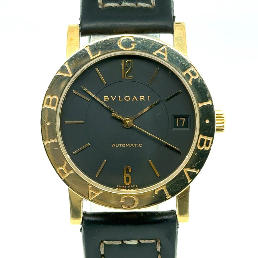 Pre-Owned 18ct Yellow Gold with Leather Strap BB33GL Bvlgari Watch (Ladies)