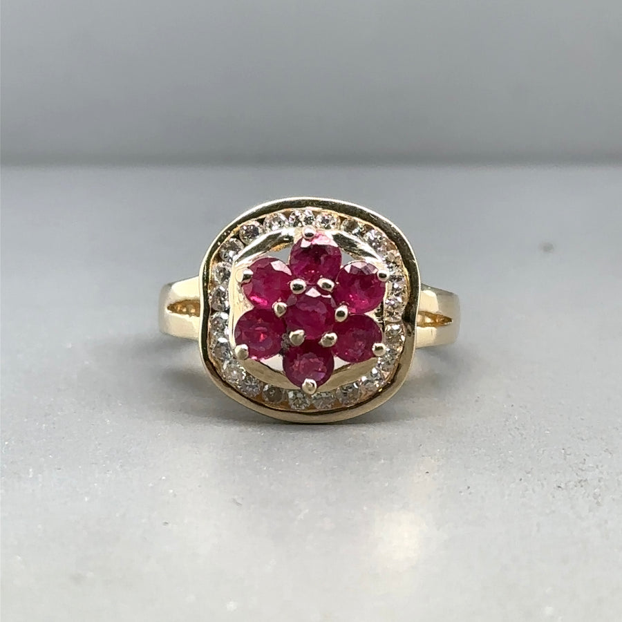 14ct Yellow Gold Ruby and Diamond Ring (c. 0.40ct) - Size M 1/2