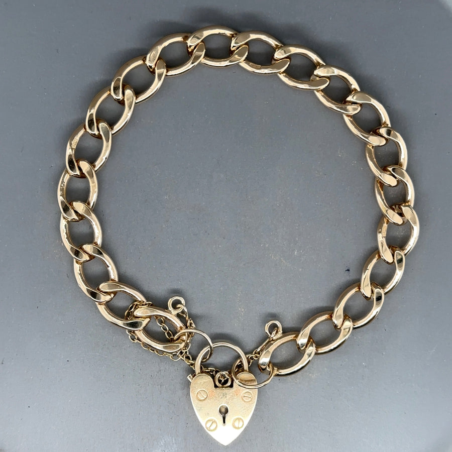 9ct Yellow Gold Curb Bracelet with Padlock and Safety Chain