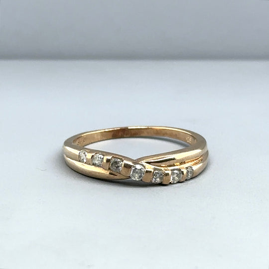 9ct Yellow Gold Diamond Crossover Ring (c. 0.25ct) - Size S 1/2