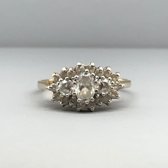 14ct Yellow Gold Cubic Zirconia Cluster Ring - Size O