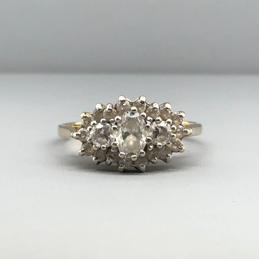 14ct Yellow Gold Cubic Zirconia Cluster Ring - Size O